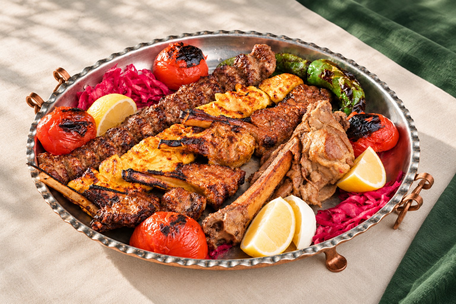 Golab özel kebap tepsisinde Loghme, tavuk, Şişlik ve kuzu gerdan