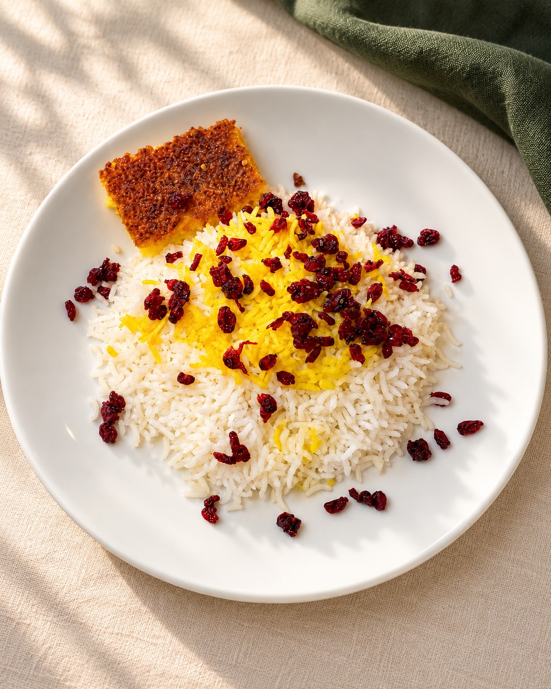 Safranlı ve zereşkli İran pilavı, yanında tahdig